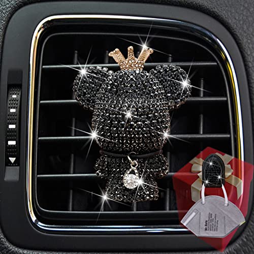 Bling Bear Air Vent Clips, Diamond Bear Car Air Fresheners Vent Clips Charms Crystal Car Diffuser Vent Clip Rhinestone Car Decor Glitter Car Interior Decoration Cute Bling Car Accessories for Women(Black)