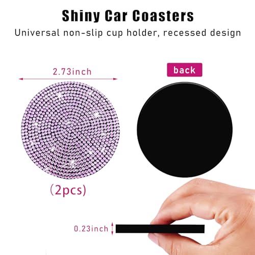 Image of Ziciner 2PCS Bling Car Cup Holder Coaster, 2.73 Inch Anti-Slip Cup Insert Coasters, Crystal Rhinestone Auto Drink Cup Mat, Universal Interior Decor Car Accessories for Women Girls (Pink)