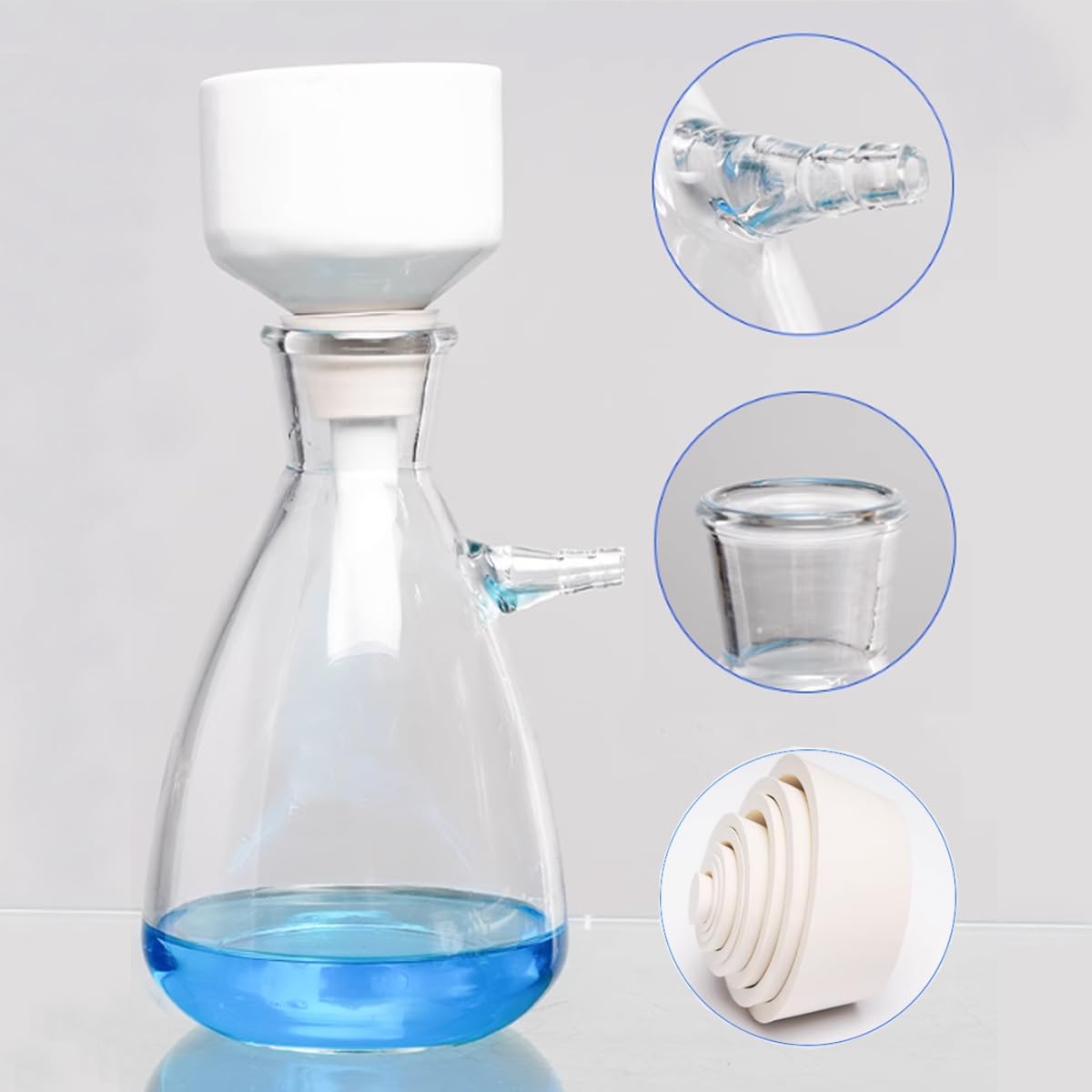 Kit de filtration sous vide de laboratoire avec tube en caoutchouc, plateau en caoutchouc, bouteille de filtre et entonnoir Brinell. (1000ML)