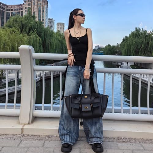 Image of Genuine Leather Cowhide Top Handle Bag, Luxury Slouchy Design for Women and Men, Work Commuter Fashion