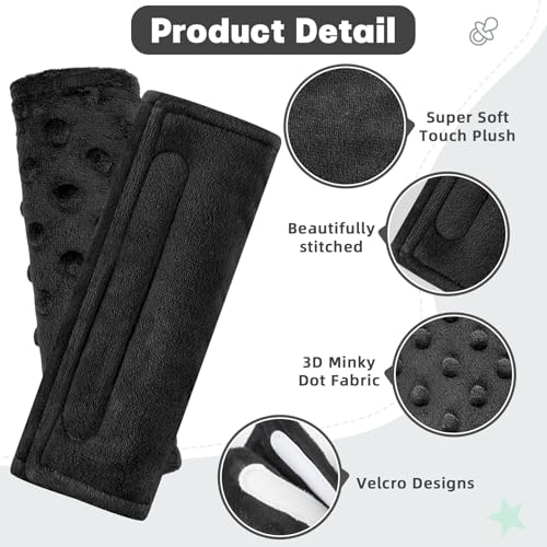 Image of GFU Car Seat Strap Pads for Baby, Soft Shoulder Pads for Comfort, Reversible Seatbelt Covers for Kids, Perfect for Baby Car Seat, Stroller, Swing, High Chair, Size: 6.5 x 6.5 inch, Black