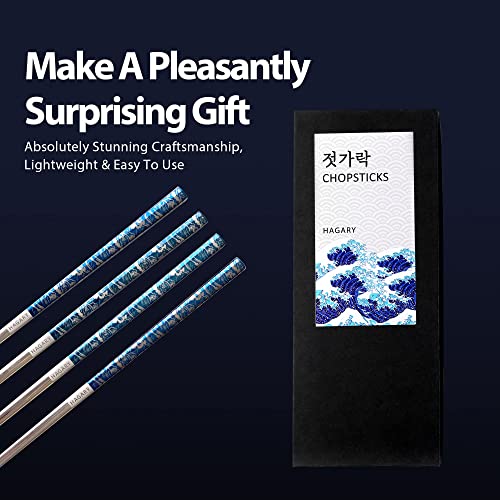 Hagary Blue Wave Chopsticks 2 Pairs Metal Chopsticks Reusable Designed In Korea Japanese Style Stainless Steel 316 18/10 Non-Slip Dishwasher Safe #TOP4