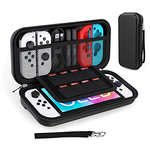 Switch 有機el ケース OLED 収納バッグ 保護カバー キャリングケース ハードポーチ 防塵 防汚 防水 EVA素材 全面保護型 衝撃吸収 大容量 軽く 外出 旅行用 持ち運び便利 有機ELモテル対応（ブラック）のサムネイル