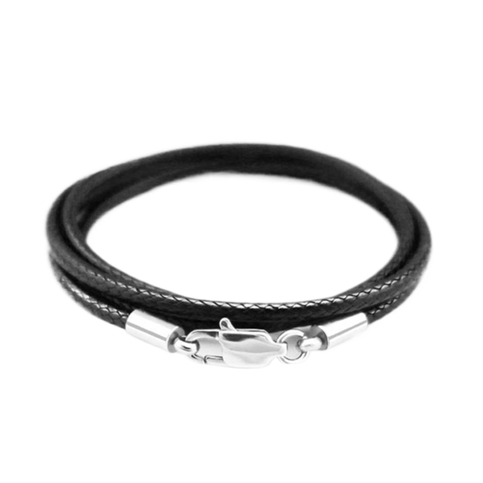 3pc Black Braid Wax Cord Leather Rope Steel Clasp String Chain For DIY Pendant Necklace Jewelry Making(Black 3.0mm,40cm)
