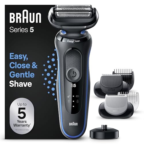 Braun Series 5 Afeitadora Eléctrica Hombre, Cortapelos, hombre, Máquina de Afeitar Barba con 2 Accessorios EasyClick, Base De Carga, 51-B4650cs, Azul