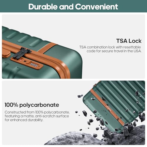 Image of Luggage Sets 3 Piece, Carry On Luggage 20In With Spinner Wheels,PC Hardside Suitcase Set with TSA Lock,Durable Carry On Suitcase With Travel Backpack for Men (Dark Green, 3 piece set (BP /20inch))