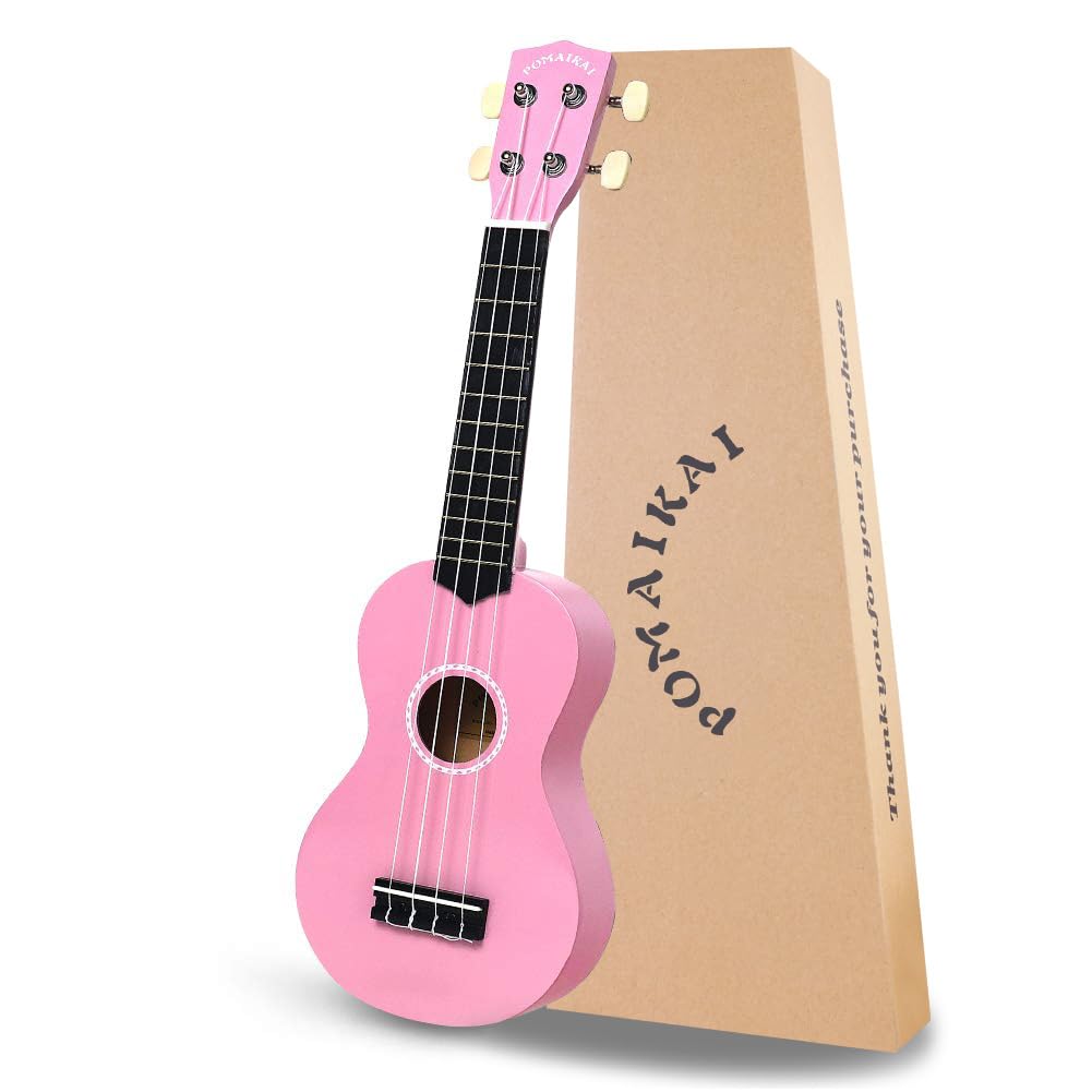 POMAIKAI Soprano Ukulele for Beginners, 21 Inch Ukulele Wood Toddler Guitar Small Hawaiian Ukalalee Starter (Pink)
