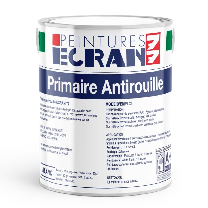 Primaire d'accrochage antirouille, protection des métaux ferreux, peinture sous-couche métal, intérieur, extérieur ECRAN 77 1 litre