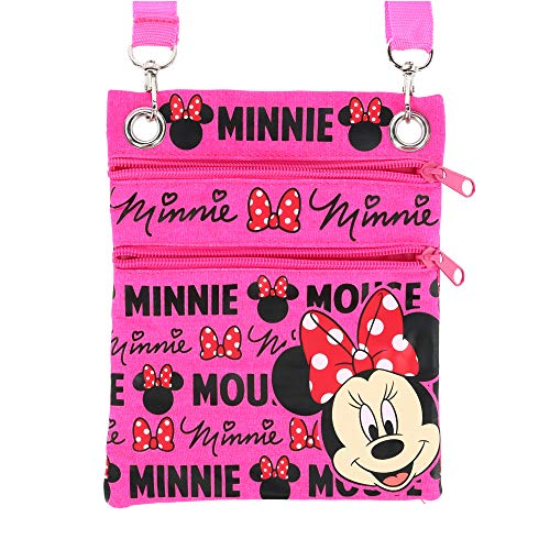 Disney's Minnie Mouse"Glam" Cross-Body Passport Purse Shoulder Bag, Neon Pink3