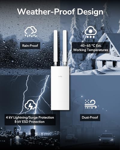 Image of Cudy AC1200 Dual Band Gigabit PoE IP65 WiFi Access Point AP1300 Outdoor | 100+ Devices, 656ft Range, Mesh Router Extender WISP, 802.11ac 867Mbps 5GHz 300Mbit 2.4GHz, MU-MIMO, 802.3at /af 24V Passive