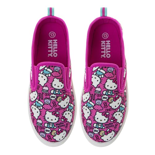 Sanrio Hello Kitty Low Top Sneakers - Casual Fashion Laceless Slip on Canvas Shoes (Size 11-4 Little Kid/Big Kid, Size 5-8 Adults)