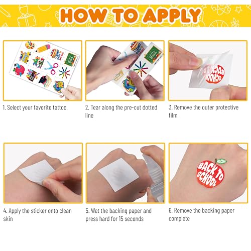Image of 96 PCS Back to School Pre-Cut Temporary Tattoos for Kids | | Cute Themed Birthday Party Favors, Supplies, Decorations, Fake Tattoo Stickers, School Prizes & Gifts Boys & Girls & Students