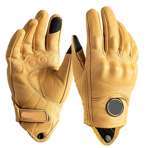 LPHFDCS Gants en Cuir Rétro de Moto - Vintage Pour Homme et Femme - Protection d'Hiver Avec Écran Tactile et Phalanges Pour Motocross