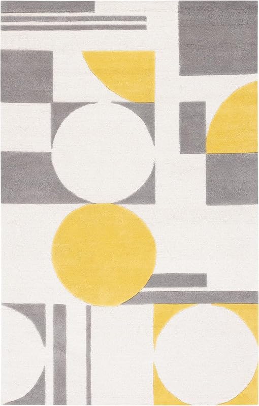 Hand-Tufted Wool Area Rug High-Low Geometric Pattern, Soft Contemporary Rugs for Living Room, Bedroom Nursery & Home Office 8 x 12 Ft Ivory & Brown