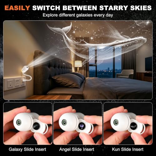 Image of 2-in-1 Galaxy Projector Night Light, USB Starry Sky Night Light Projector with Adjustable Brightness, Mini LED Ceiling /Wall Projection Lamp with 360 Rotation for Ceiling Wall Room Decor (6 Slides)
