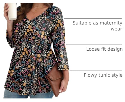 Image of OFEEFAN 3 /4 Length Sleeve Womens Tops 2026 Blouses for Women Dressy Casual Fashion Clothing V Neck Babydoll Tops Fall Outfits