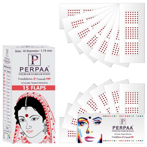 Image of PERPAA Kumkum Velvet Round Sticker Bindi Box of 15 Flaps for Ladies Women Forehead Bindi (Stick On) (Size 10, Diameter 1.75mm, Light Maroon)-Self-Adhesive
