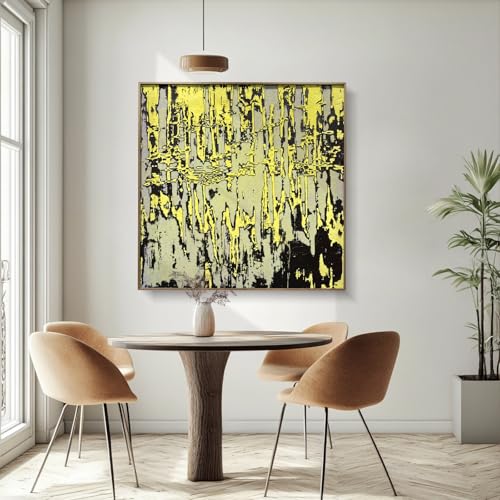 BrightA Large yellow and black abstract art piece. Hand-painted relief
