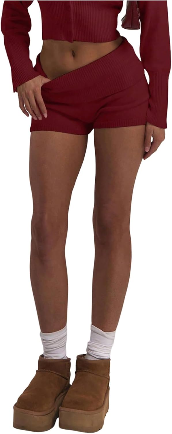 Verdusa Women's Y2K Fold Over Micro Shorts Ribbed Knit Going Out Mini Booty Shorts