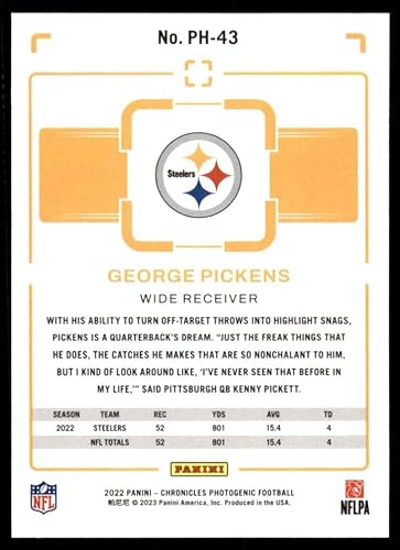 Miniatura 2 de 2022 Panini Chronicles Photogenic #43 George Pickens Pittsburgh Steelers RC Rookie Card Official NFL Football Card in Raw (NM or Better) Condition