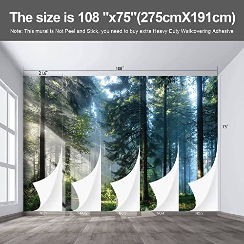 Fightal - Foggy Green Forest Wallpaper Living Room Extra Large Nature Landscape Wall Murals Scenery Jungle Bedroom Mural Woodland Trees Couches Art Decor Paintings - 108"X75"（It's Not Peel And Stick） #TOP2