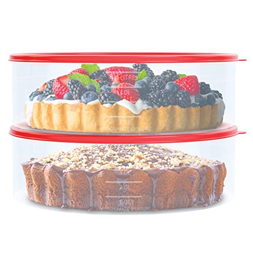 2 Pack Pie Carrier Cake Storage Container with Lid | 10.5' Large Round Plastic Cupcake Cheesecake Muffin Flan Cookie Tortilla Holder Storage Containers Airtight | Pie Keeper Transport Container