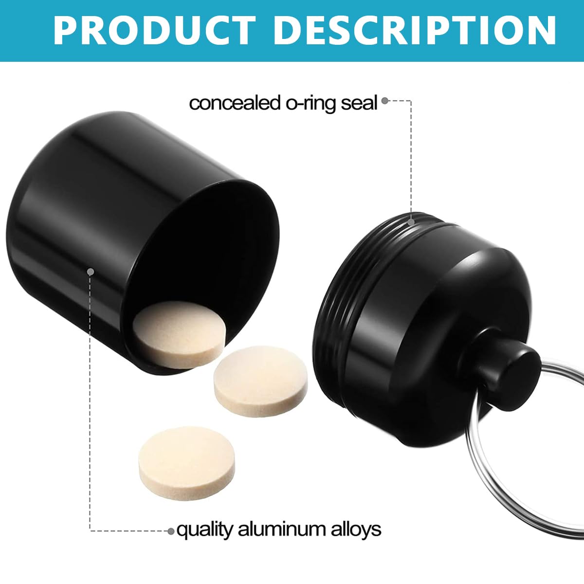HANNEA 3PCS Mini Aluminum Pill Box Keychain, Waterproof, Style A 1