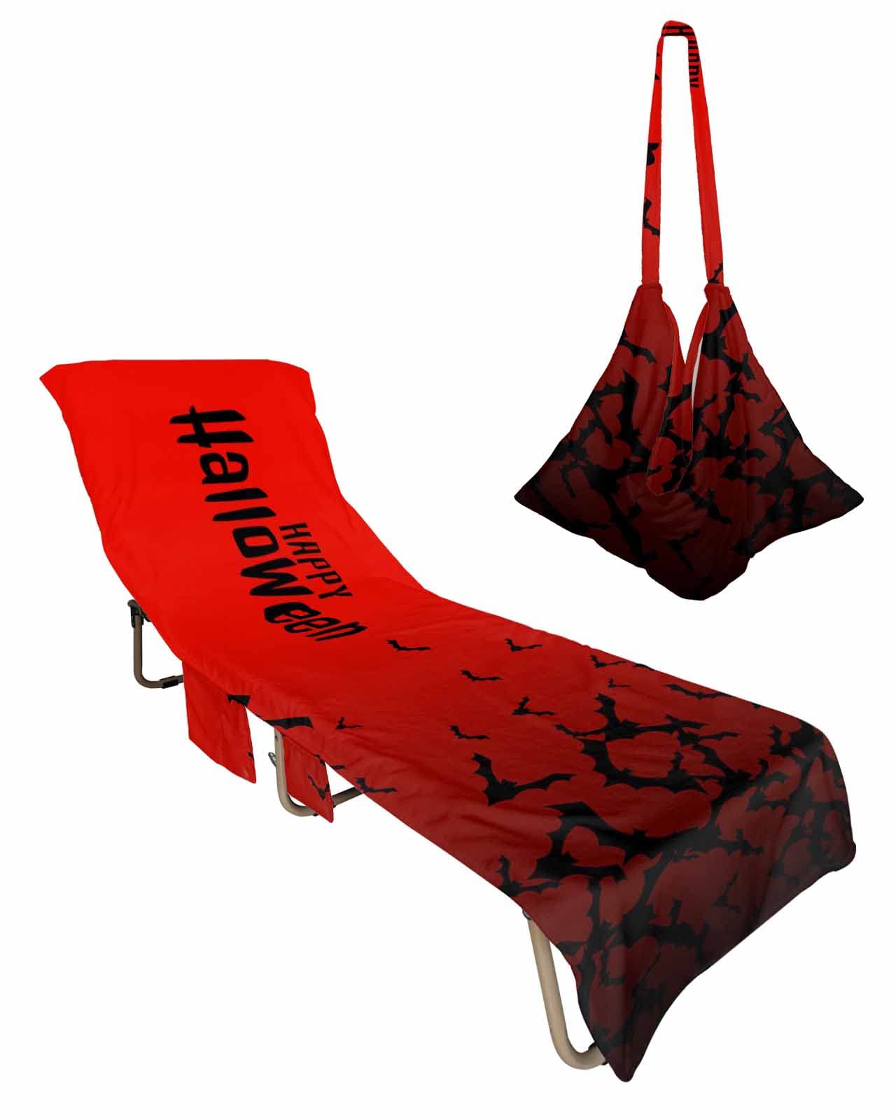 Happy Halloween Bats Group Gradient Chaise Lounger Cover with Pockets, Pool Lounge Chair Covers 85