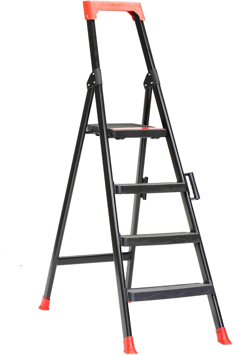 Escalera de Tijera Plegable, Escalera de Aluminio, Multiusos, Antideslizante, Ligera y Resistente, Escalera Doméstica, Fácil Transporte (4p Negra y Roja)