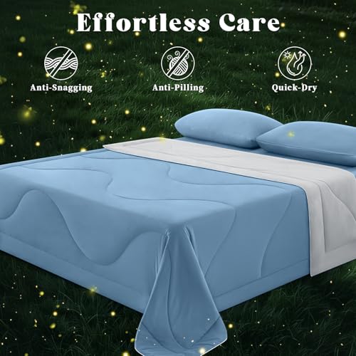 Image of Cooling Comforter Queen Size, Double-Sided Cooling Blanket for Hot Sleepers & Night Sweats, Arc-Chill Q-Max > 0.4 Breathable Ice Blanket, Lightweight Cold Comforter (80''x90'', Light Blue)