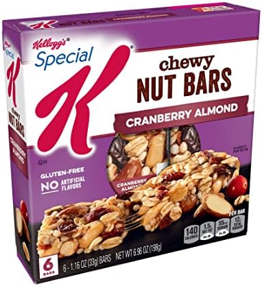Kellogg's Special K Chewy Breakfast Bars, Gluten-Free Snacks, 140 Calories Per Bar, Cranberry Almond (8 Boxes, 48 Bars)