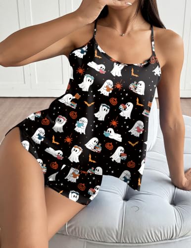 Image of Ekouaer Silk Pajamas Set for Women Satin Backless Lingerie Pjs Cami Top and Shorts Nightwear