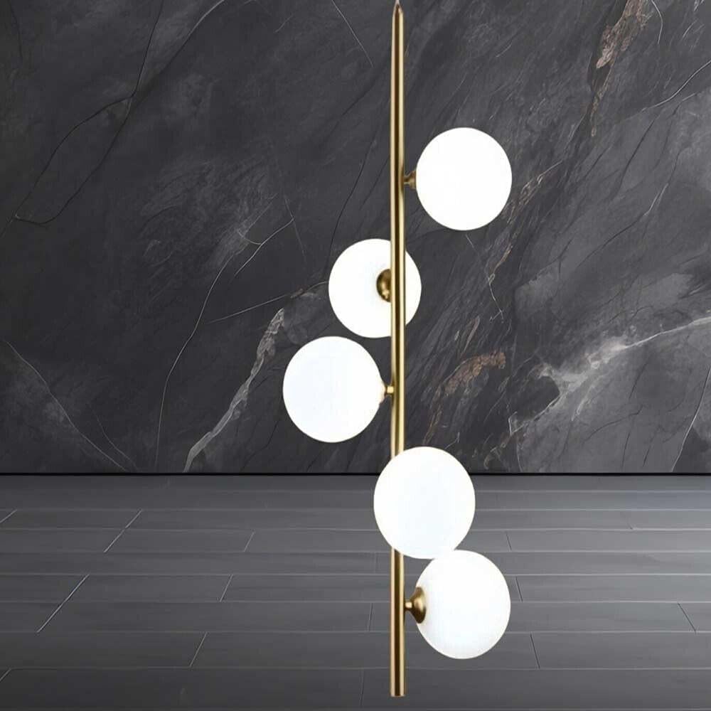 Lampadario Moderno a 5 Luci G9, Lampada da Soffitto in Metallo e Vetro, Design in Bronzo, Ø24 cm Altezza 100 cm, Attacco G9 Max 10W, Illuminazione Interni per Soggiorno Cucina Camera – A95
