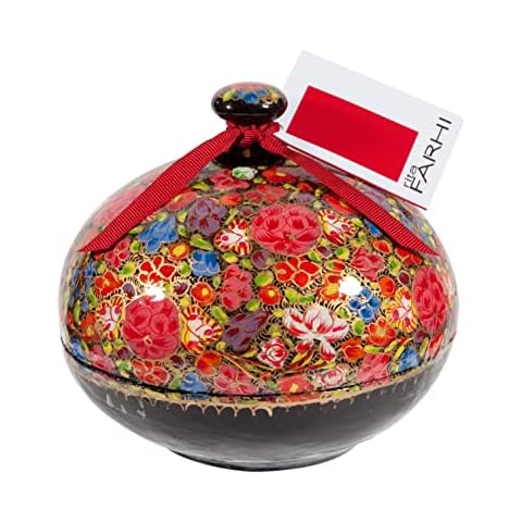 Rita Farhi Dark Chocolate Covered Gingers in a Handmade Papier Machè Bonbonnière 130 g - Floral Cover