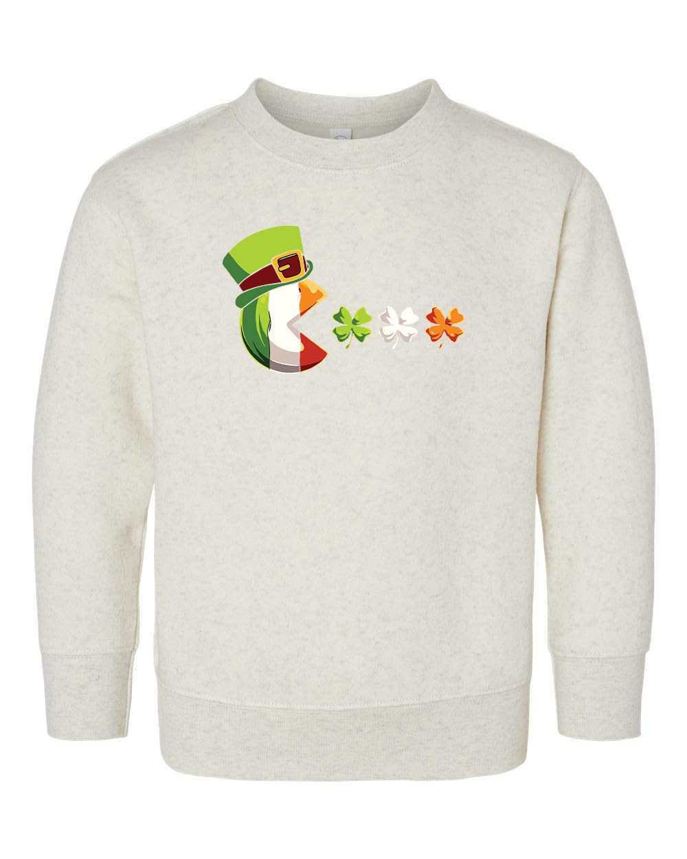 KLATCH St Patrick's Day Pacman Game Clover Quality Top Toddler Crewneck Sweatshirt - Comfy Holiday Tee Clover Shirt for Kids (US, Age, 5 Years, Natural)