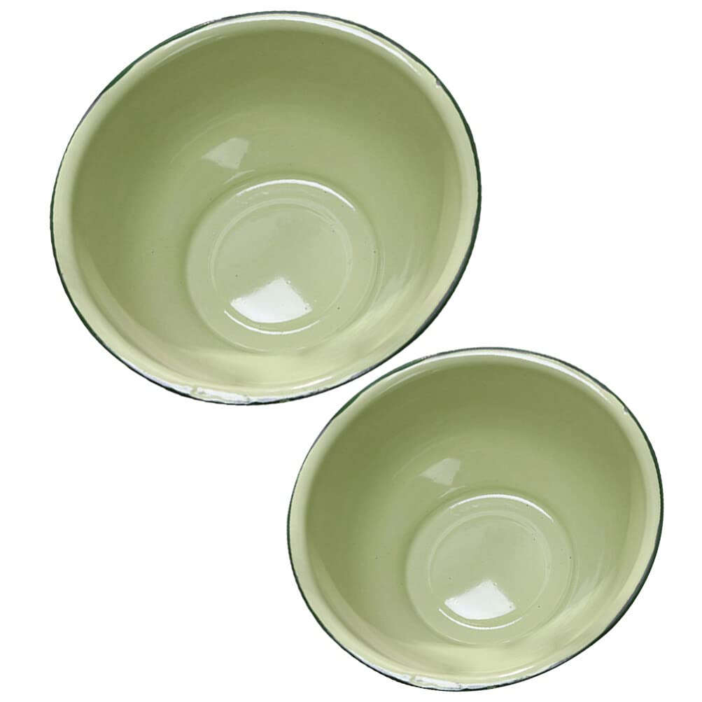 Noodle Ramen Bowl Tableware Vintage Enamel Bowl 2Pcs Enamel Bowls Enamelware Soup Noodle Bowl Vintage Salad Bowl Enamel Deepen Basin Bowl for Cereal Fruits (Green) Enamelware Salad Bowl