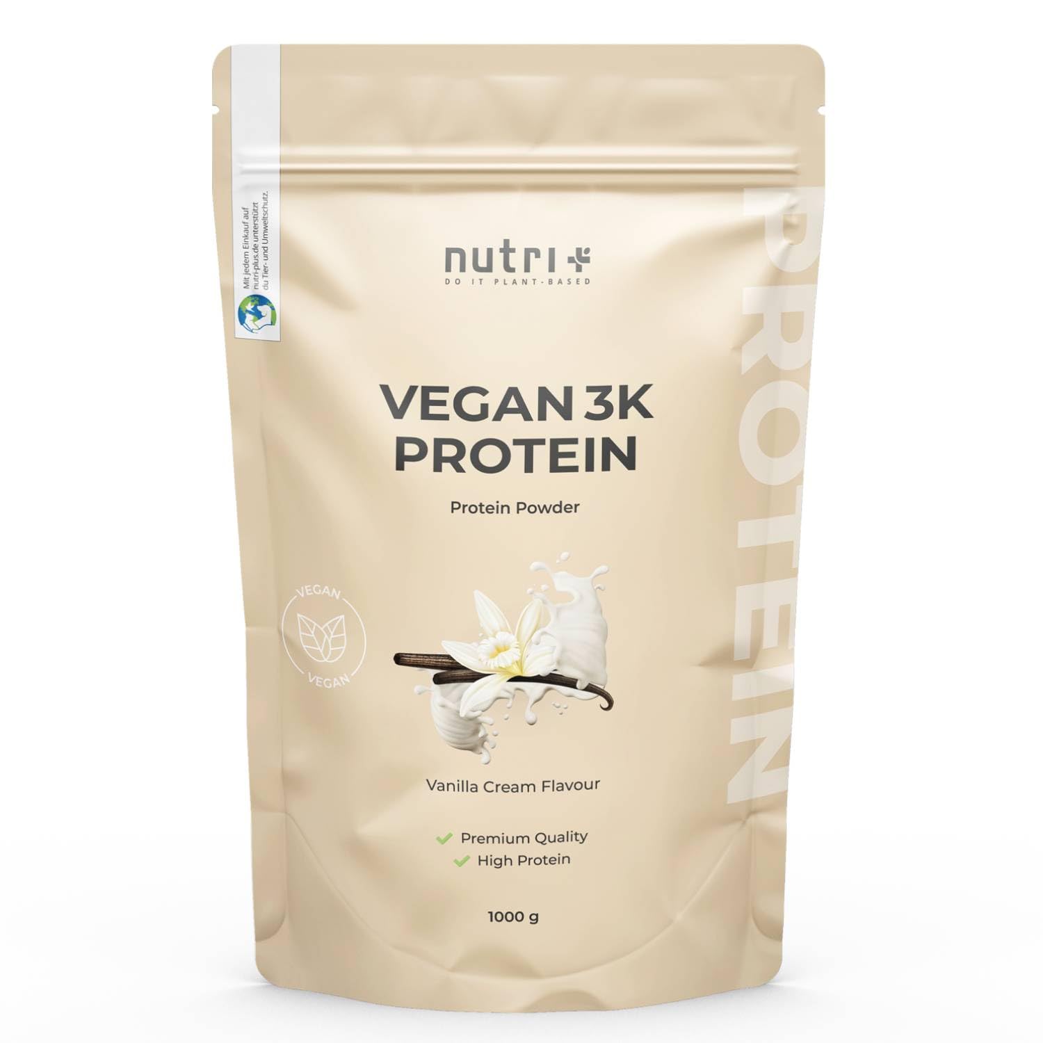 Nutri Vegan Protein Pulver Vanille 1 kg – 81% Eiweiß für Fitness-Enthusiasten – Zuckerfreies pflanzliches Eiweißpulver f