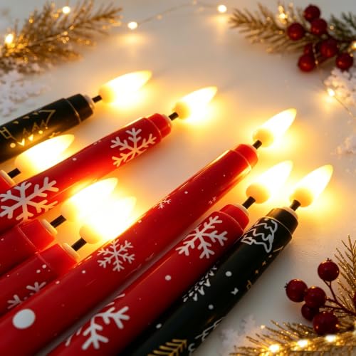 Image of Red Snowflakes Christmas Flameless Taper Candles with Remote Set of 4
