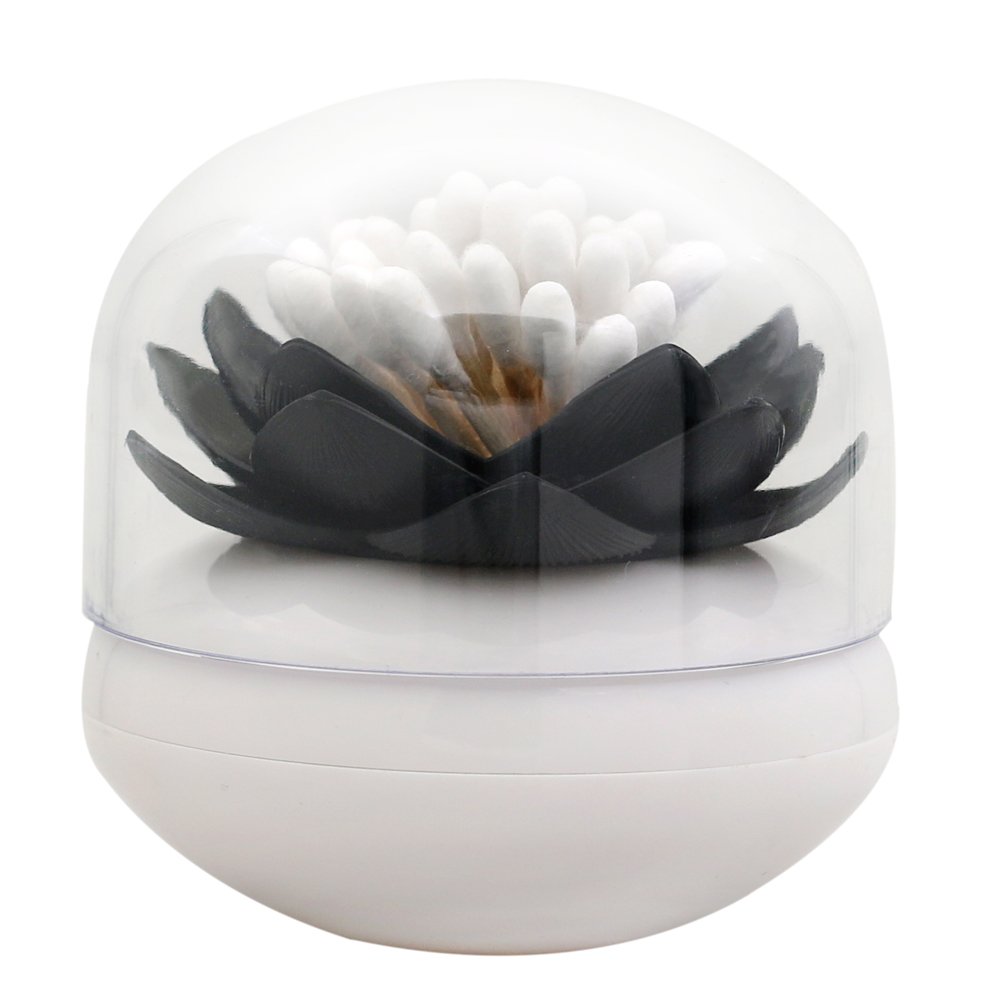 Bluelans Q-Tips Holder Cotton Ball Swab Organizer Lotus Cotton Swab Dispenser Cosmetic Storage Toothpick Holder - Black