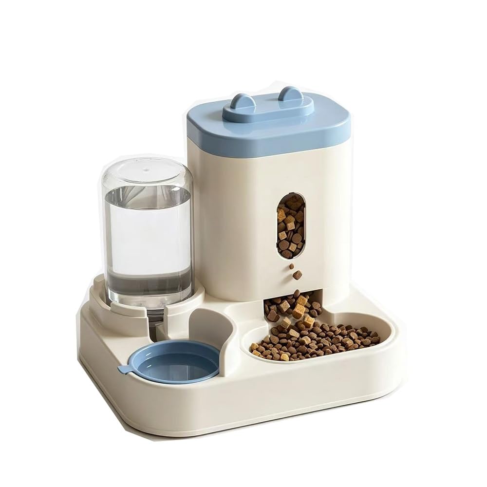 Comederos Y Dispensadores De Agua for Mascotas. | Sistema de suministro de agua por gravedad, tamaño de porción de comida ajustable, base antideslizante(Blue)