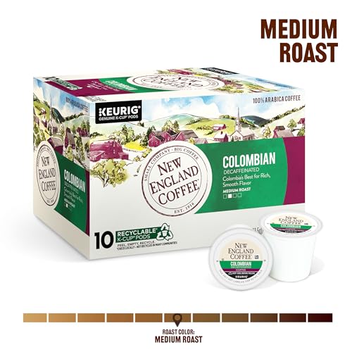 Image of New England Coffee Single Serve Pods, Colombian Decaffeinated Medium Roast, 10 Count (Pack of 1)