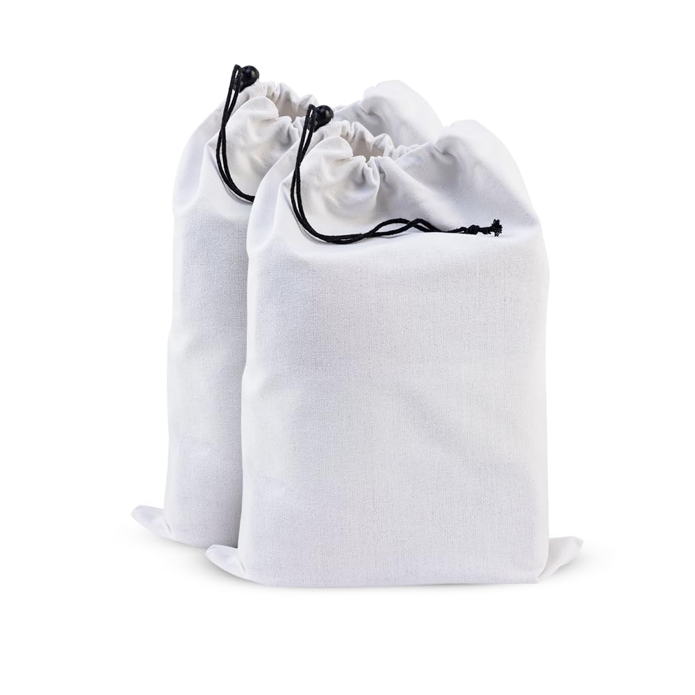 LFH Cotton Rich Shoe Storage Bags with Drawstring, Dustproof Breathable Reusable Organizer, Perfect For Travel, Dorm, Hotel, College, Gym, Easy to Carry, Machine Washable 12"x17" (Pack of 2) - White