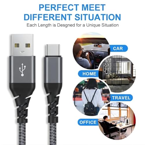 Image of USB to Type C Fast Charging Cable with Data Sync, Durable Grey Nylon Braided, Compatible with Samsung, Redmi, Realme, OnePlus, Vivo & All Type C Devices (Free Cable Protector)