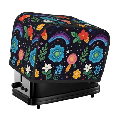 Vintage Flower Toaster Cover 2 Slice, Colorful Spring Toaster Cozy with Pocket Stain Resistant Dustproof Kitchen Small Appliance Protector