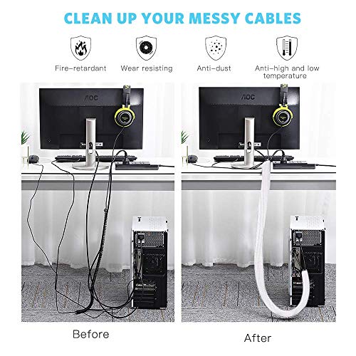 image for 6.6ft - 2/3 inch White Cable Sleeve Cover, AGPTEK Cord Protector Manag