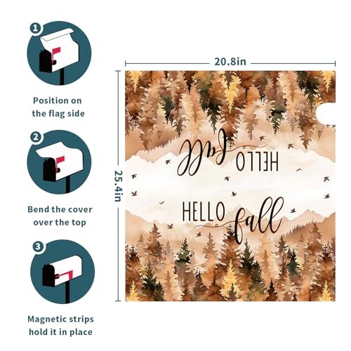 Image of Hello Fall Mailbox Covers Magnetic Large Size 25.5 x 21 Inch Fall Trees Mailbox Wraps Autumn Harvest Letterbox Mailbox Post Cover Seasonal Decor for Home Garden Yard Outdoor Outside