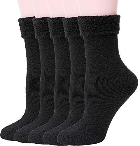 Womens Wool Fuzzy Socks Cabin Thick Heavy Thermal Warm Winter Crew Socks For