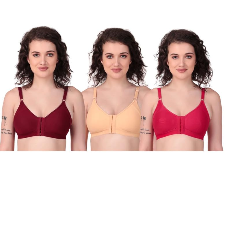 Women’s Front Open Non-Wired Cotton Bra | Open in front Uninterrupted and complete coverage. Everyday Comfort Fit (Pack of 3) (Multicolor) Women’s Front Open Non-Wired Cotton Bra | Open in front Uninterrupted and complete coverage. Everyday Comfort Fit (Pack of 3) (Multicolor)