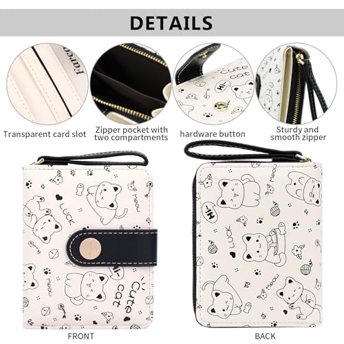 Image of Farcauo Cat Pattern Wallet for Women Small Black Cute Kawaii Coin Purse with ID Window and Credit Card Holder Compact Wallet for Women and Ladies