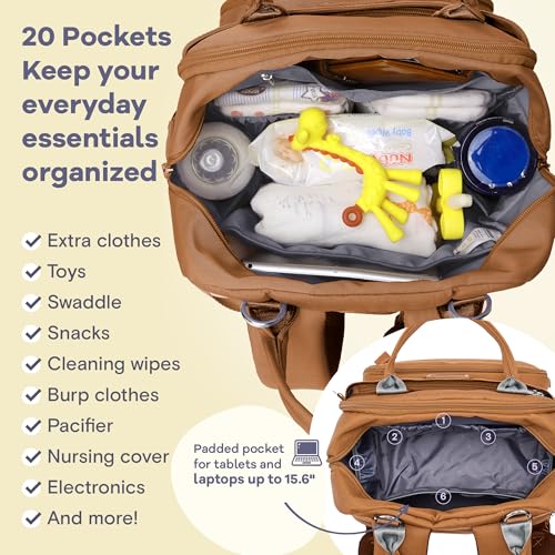 Image of RUVALINO Diaper Bag Backpack-Multifunction Baby Travel Bag with Changing pad, Insulated Bottle Holders & Pacifier Case, Large Capacity, Waterproof, Dark Brown